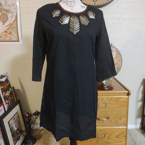 🆕 Fairchild Bejeweled Black Long sleeve feather beaded oversized cotton top (S)